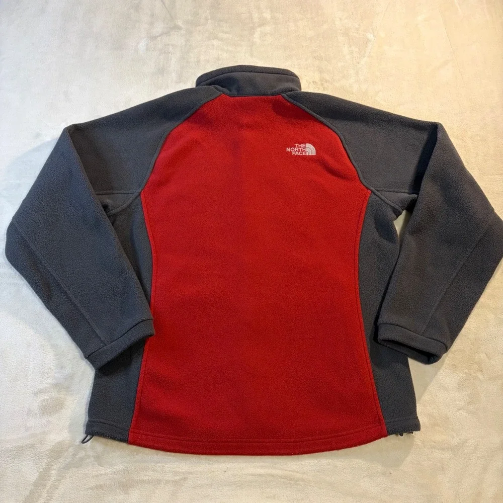 The North Face Mens Full Zip Fleece Jacket Red Gray Colorblock Small T260/T660